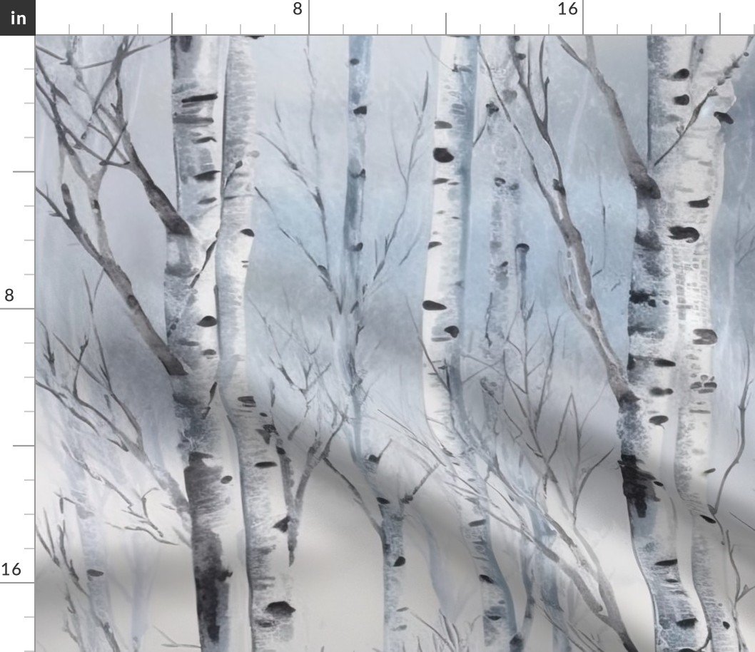 Endless Silver Birch Tree Dreamscape Trees in Misty Forest Watercolor Fabric Endless Silver Birch Tree Dreamscape Trees in Misty Forest Watercolor Fabric
