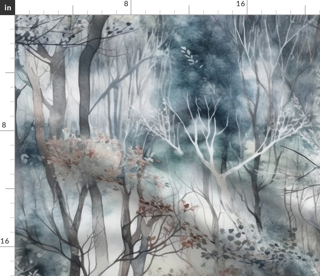 Endless Winter Forest Dreamscape Trees in Misty Forest Fabric Endless Winter Forest Dreamscape Trees in Misty Forest Fabric
