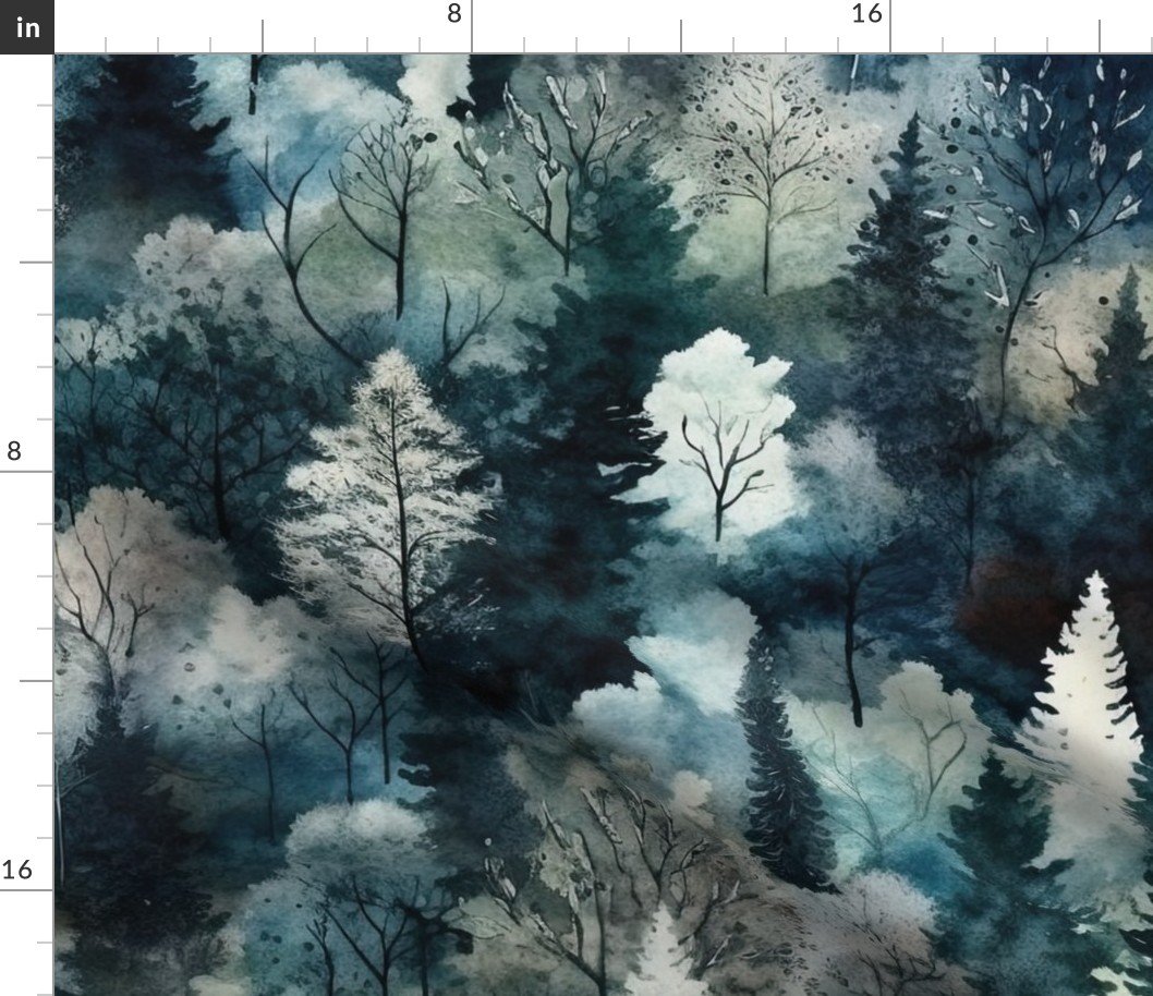 Endless Winter Tree Dreamscape Trees in Misty Forest Fabric Endless Winter Tree Dreamscape Trees in Misty Forest Fabric