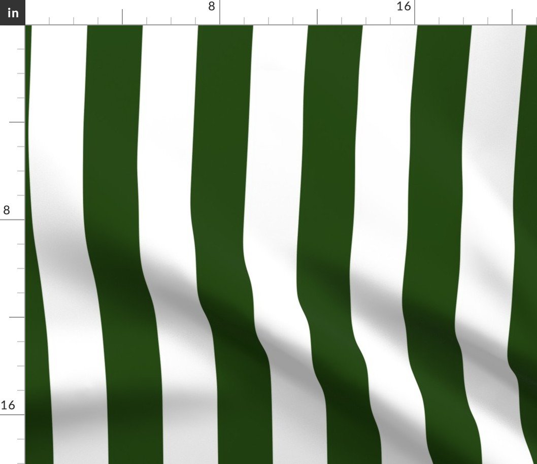 Evergreen and White 2 Inch Vertical Cabana Stripes Fabric Evergreen and White 2 Inch Vertical Cabana Stripes Fabric