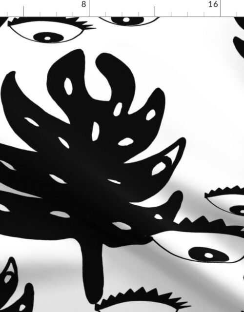 Evil Eye Black and White Monstera Leaves Fabric