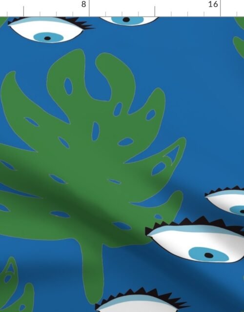 Evil Eye Tropical Blue Monstera Leaves Fabric