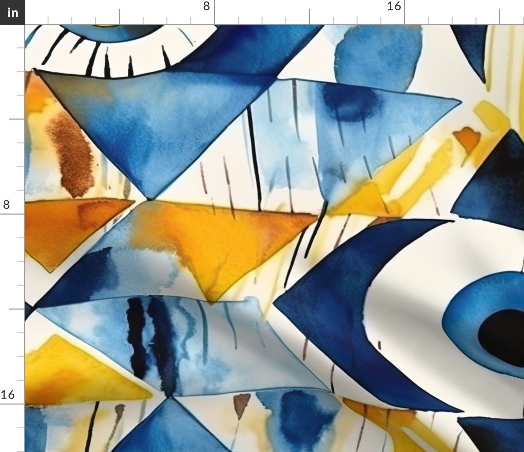 Evil_Eye in Geometric Pattern of Bright Colors Fabric