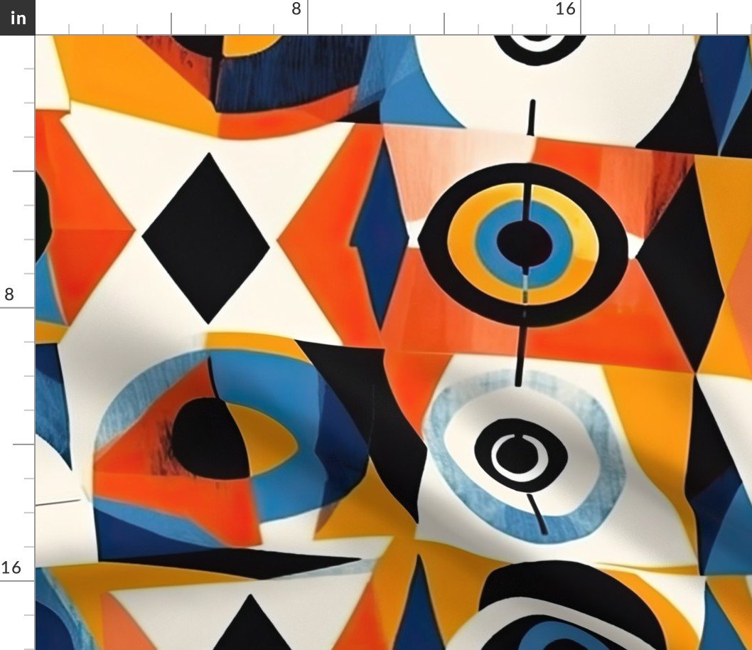 Evil_Eye in Geometric Pattern of Bright Colors Fabric
