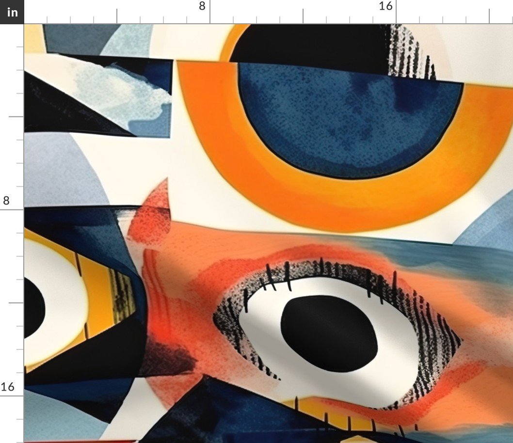 Evil_Eye in Geometric Pattern of Bright Colors Fabric