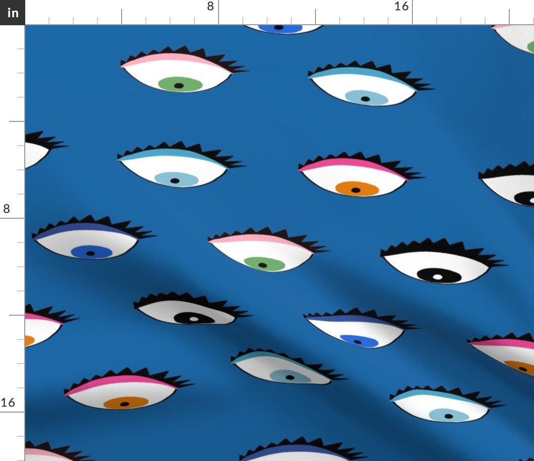 Evil Eyes Multi-Colored on Mid Blue Fabric Evil Eyes Multi-Colored on Mid Blue Fabric