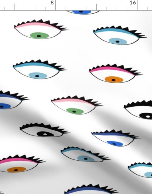 Evil Eyes Multi-Colored on White Fabric