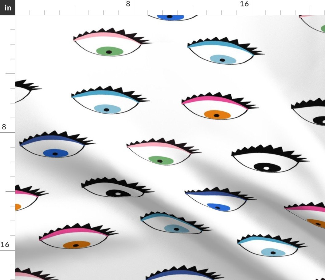 Evil Eyes Multi-Colored on White Fabric