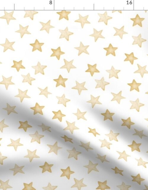 Faded Golden Christmas Stars on White Fabric