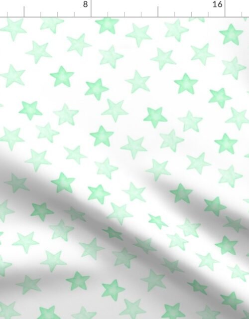 Faded Mint Christmas Stars on White Fabric