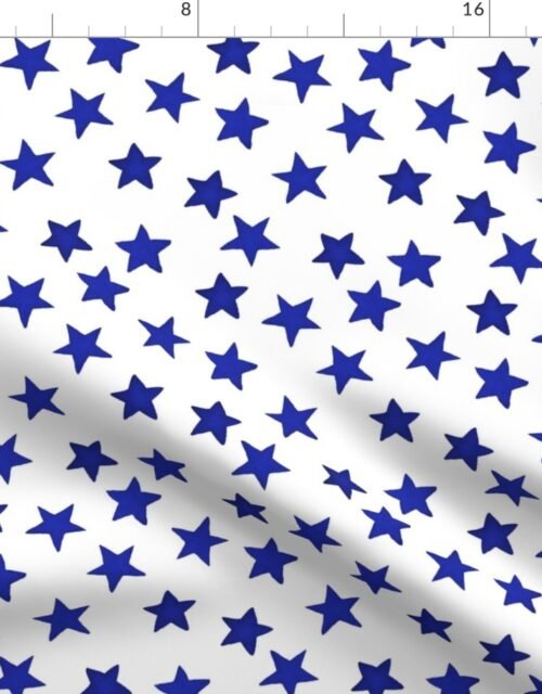 Faded Royal Blue Christmas Stars on White Fabric