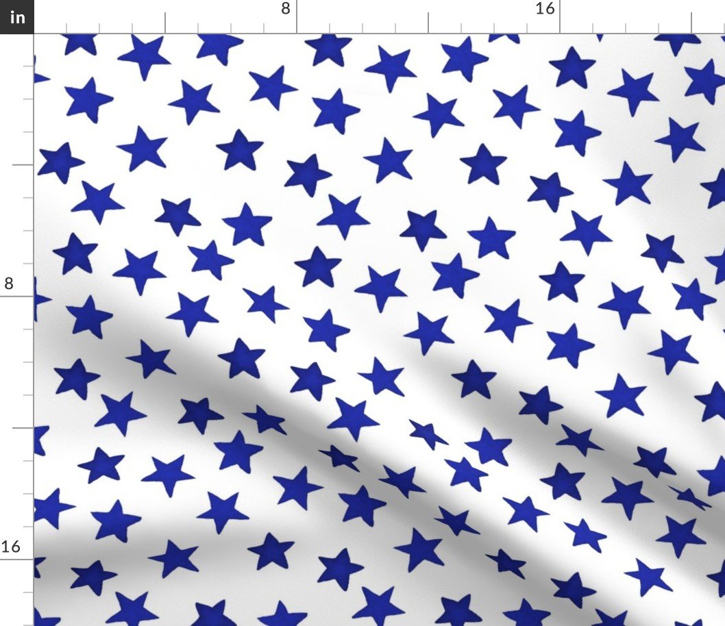 Faded Royal Blue Christmas Stars on White Fabric Faded Royal Blue Christmas Stars on White Fabric