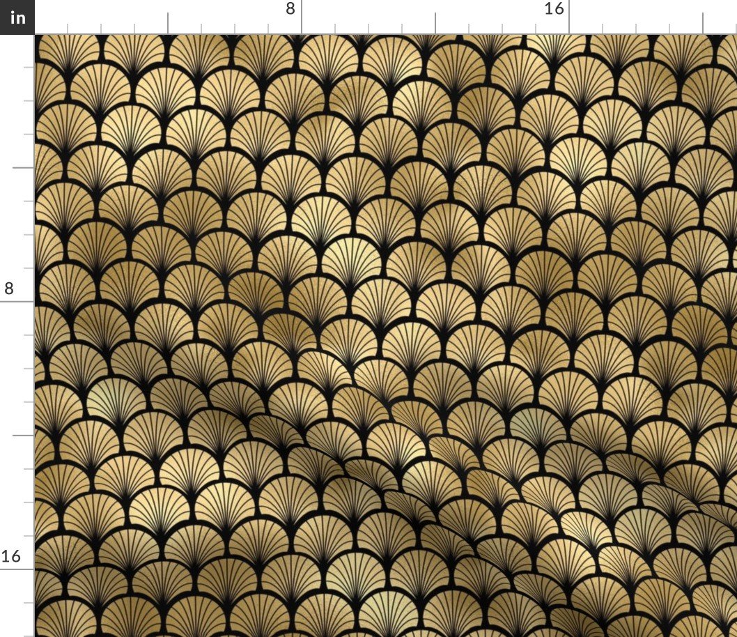Fan Palms in Black and Gold Vintage Faux Foil Art Deco Vintage Foil Pattern Fabric