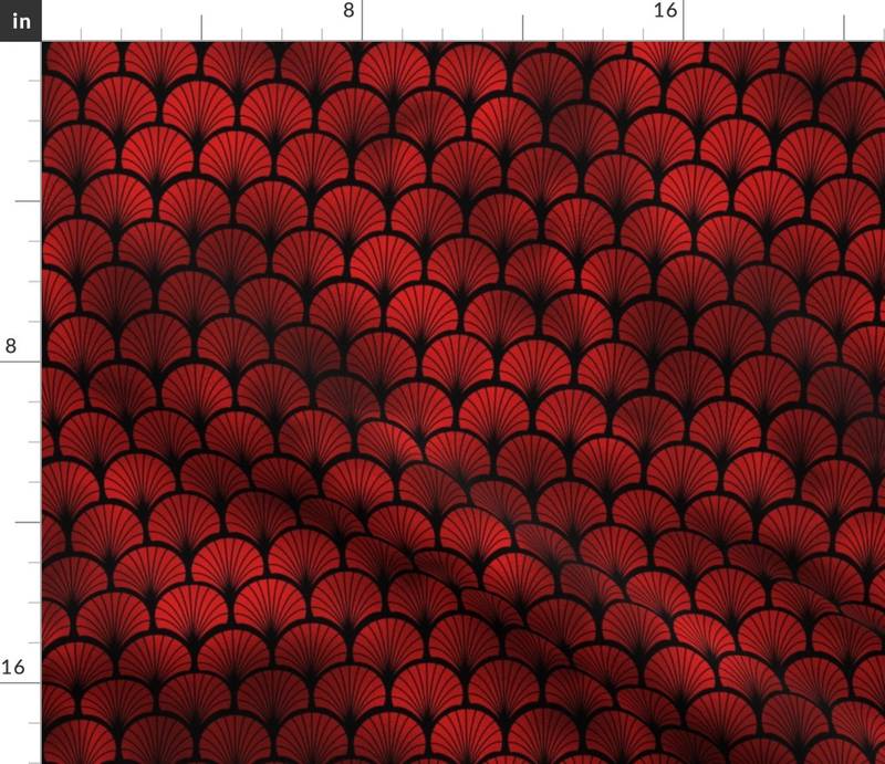 Fan Palms in Black and Ruby Red Faux Foil Art Deco Vintage Foil Pattern Fabric