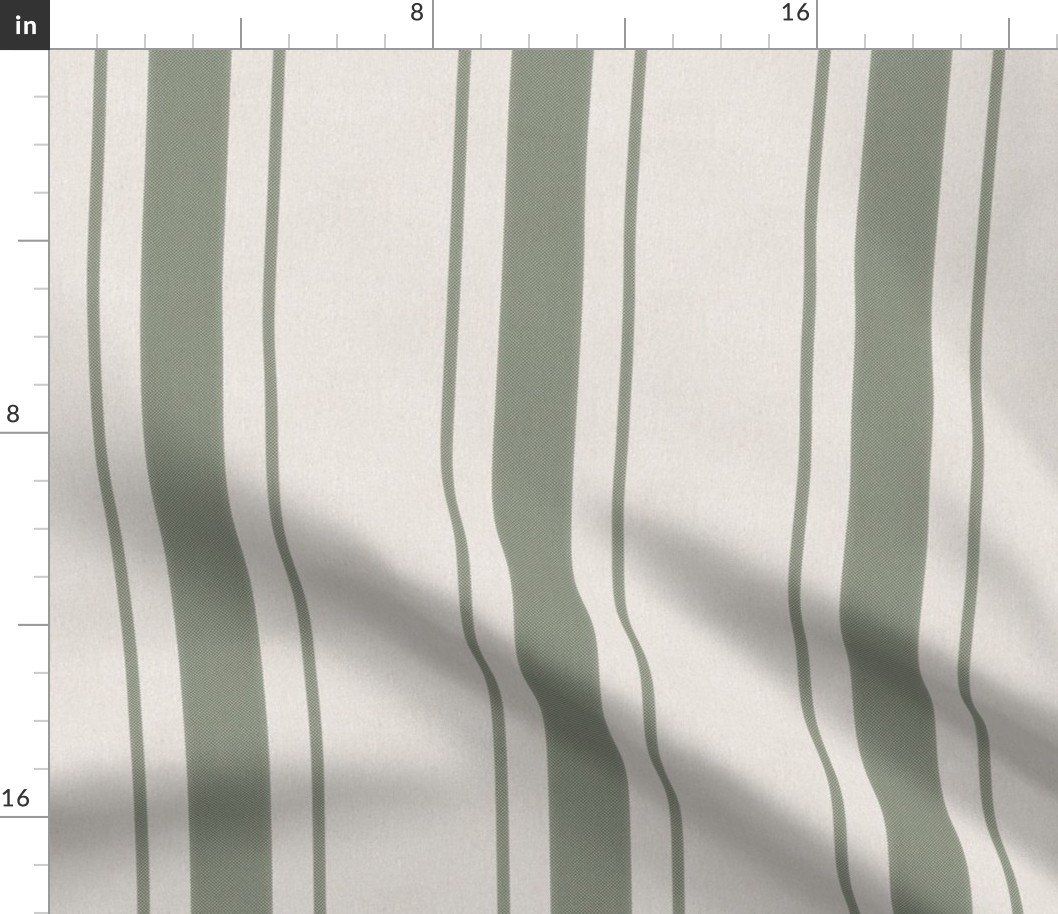 Fern Green Antique Vintage Mattress Ticking Stripe on Cream Fabric