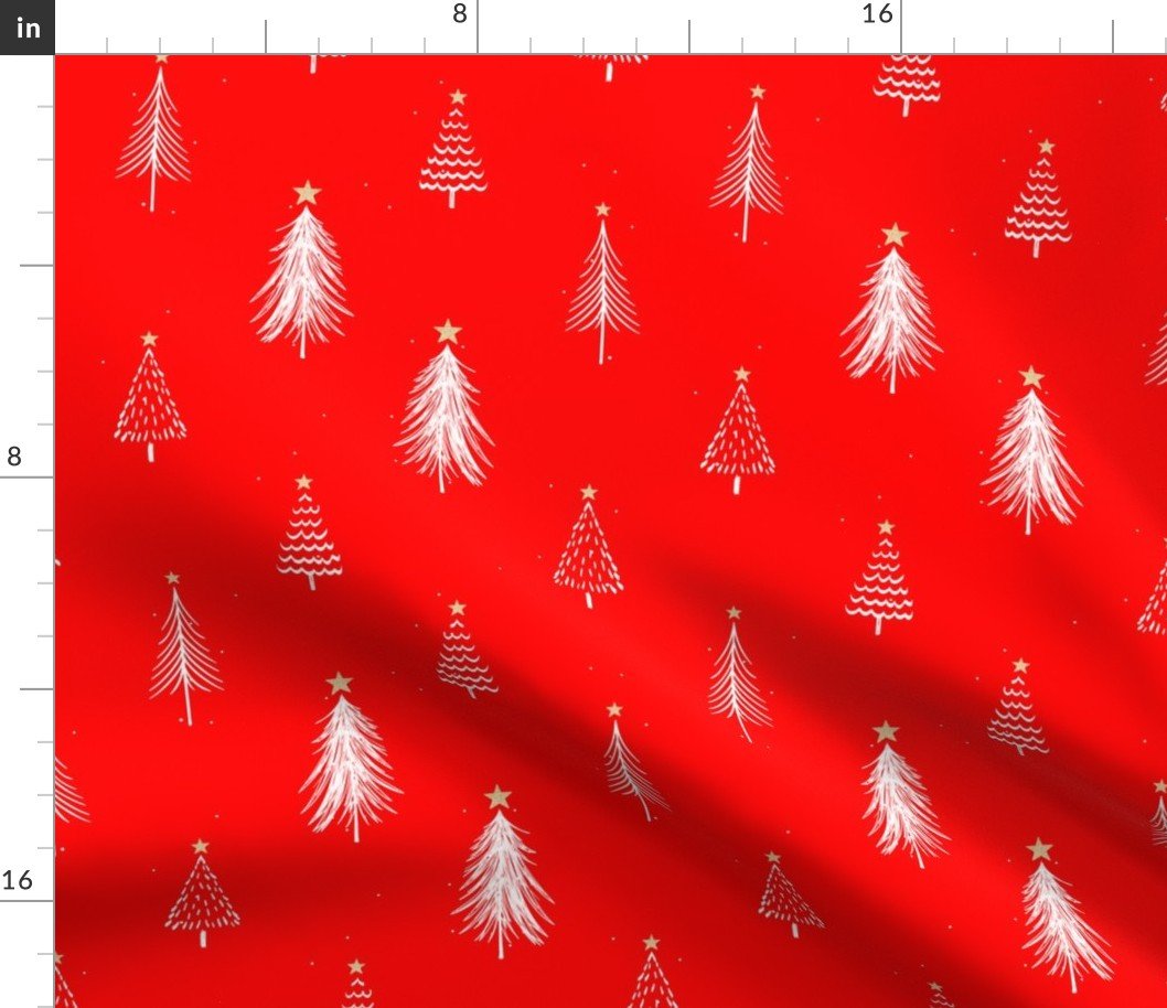 Festive Sketches of White Christmas Trees with Snow and Gold Stars on Christmas Velvet Red








gold Stars on Christmas Velvet Red Fabric