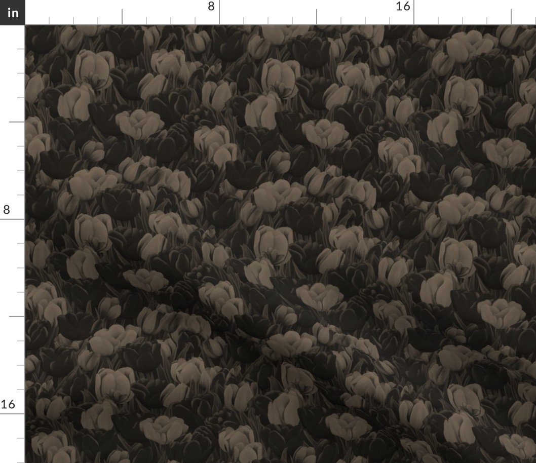 Field of Dutch Monochrome Grey and Black Tulips in Bloom Fabric Field of Dutch Monochrome Grey and Black Tulips in Bloom Fabric