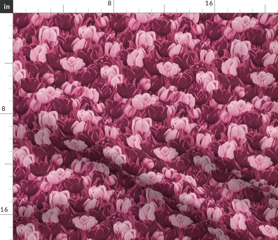 Field of Dutch Pink and Magenta Tulips in Bloom Fabric Field of Dutch Pink and Magenta Tulips in Bloom Fabric