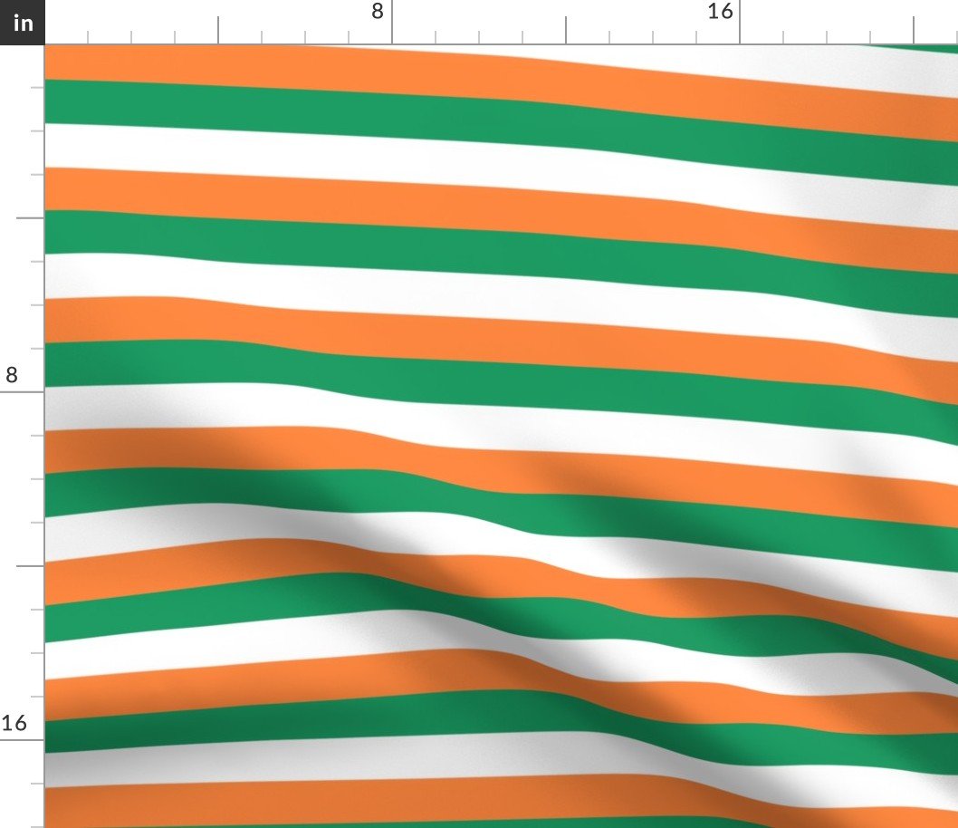 Flag of Ireland Horizontal Green White and Orange Stripes 1 inch stripes Fabric