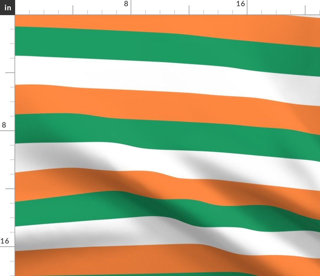 Flag of Ireland Horizontal Green White and Orange Stripes 2 inch stripes Fabric