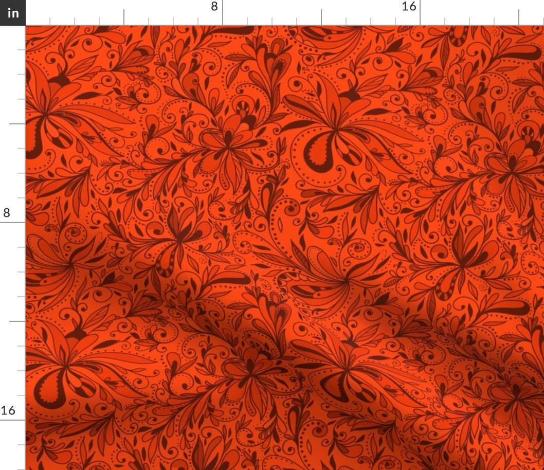 Floral Doodles Seamless Repeat Pattern in Blood Orange Fabric Floral Doodles Seamless Repeat Pattern in Blood Orange Fabric