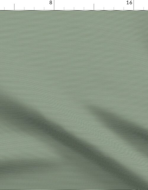 Forest Green and White 1/16-inch Micro Pinstripe Horizontal Stripes Fabric