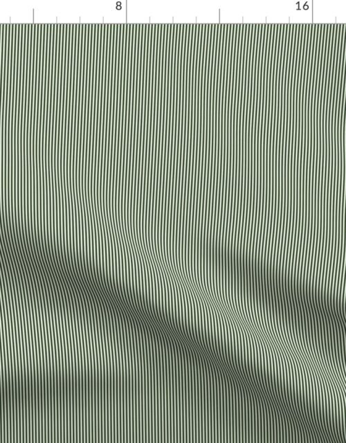 Forest Green and White 1/16-inch Micro Pinstripe Vertical Stripes Fabric