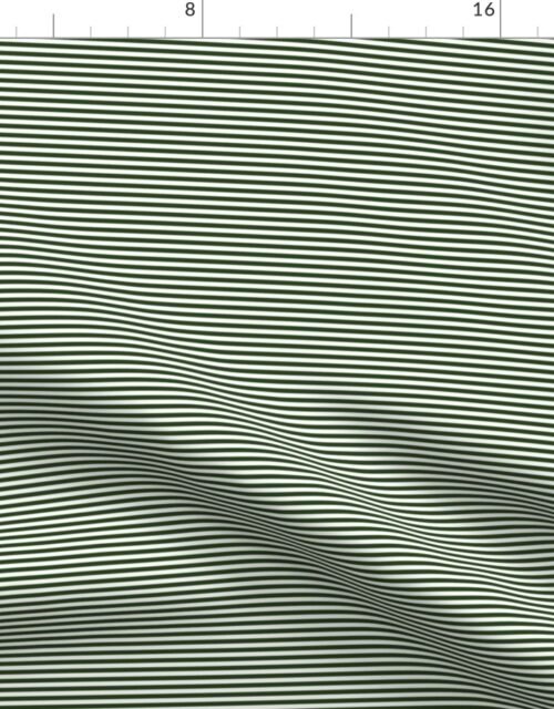 Forest Green and White 1/8-inch Thin Pencil Horizontal Stripes Fabric
