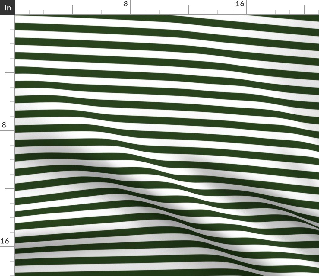 Forest Green and White ½ inch Picnic Horizontal Stripes Fabric