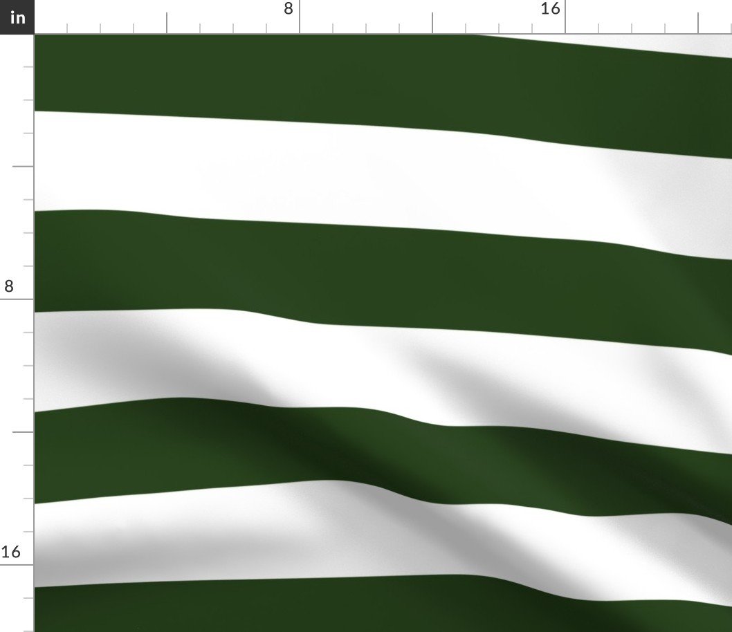 Forest Green and White Jumbo 3-inch Circus Big Top Horizontal Stripes Fabric Forest Green and White Jumbo 3-inch Circus Big Top Horizontal Stripes Fabric