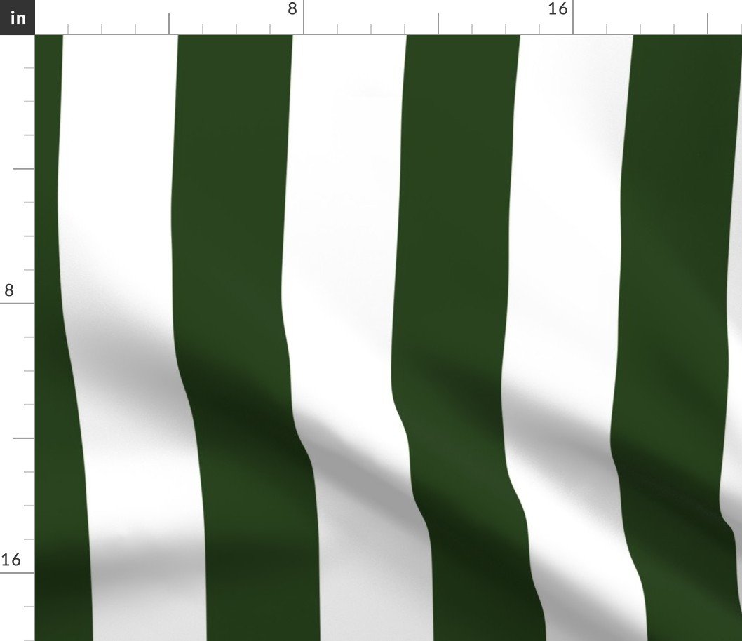 Forest Green and White Jumbo 3-inch Circus Big Top Vertical Stripes Fabric