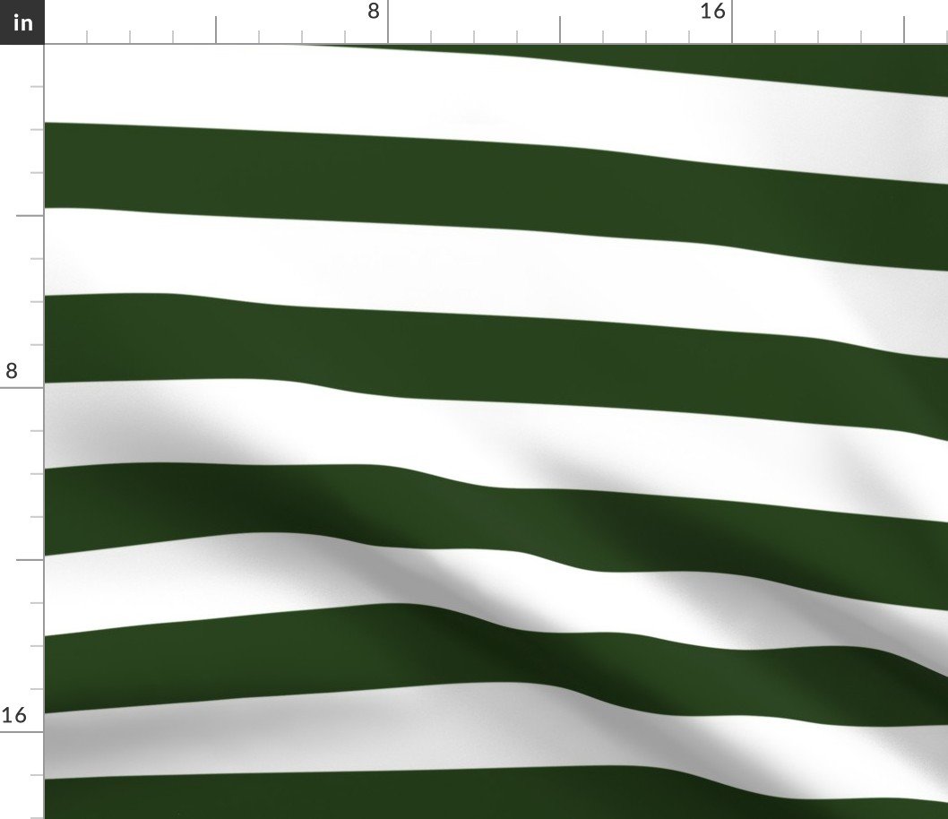 Forest Green and White Wide 2-inch Cabana Tent Horizontal Stripes Fabric Forest Green and White Wide 2-inch Cabana Tent Horizontal Stripes Fabric