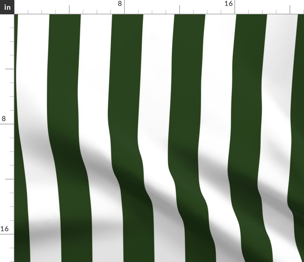 Forest Green and White Wide 2-inch Cabana Tent Vertical Stripes Fabric