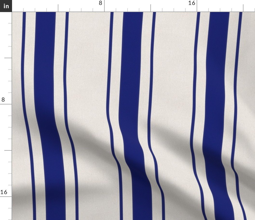 French Blue Antique Vintage Mattress Ticking Stripe on Cream Fabric