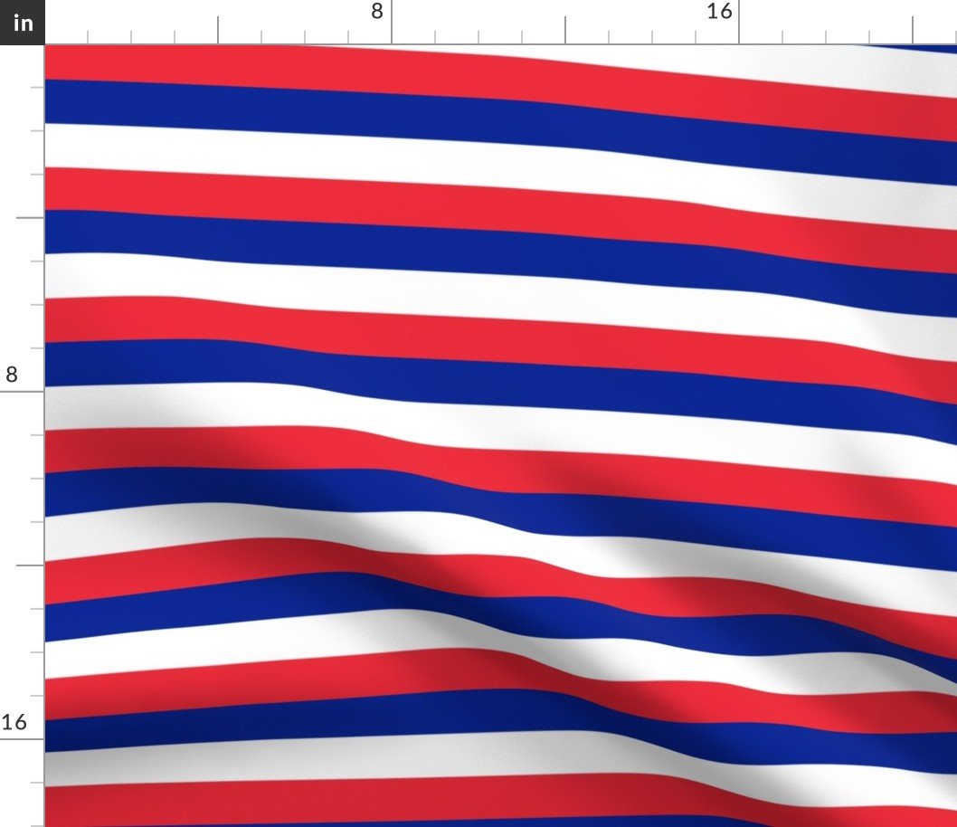 French Flag Colors Red, White and Blue 1 Inch Horizontal Stripes Fabric