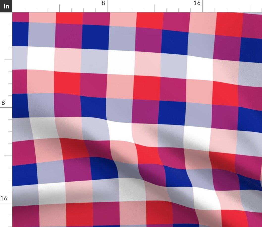 French Flag Colors Red, White and Blue Large 2 Inch Gingham Check Fabric