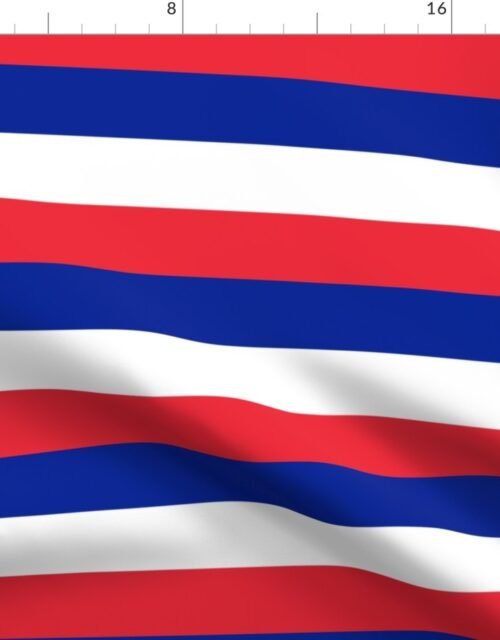 French Flag Colors Red, White and Blue Large 2 Inch Horizontal Stripes Fabric