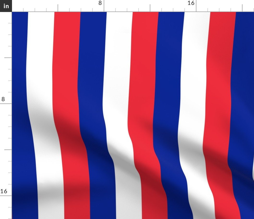 French Flag Colors Red, White and Blue Large 2 Inch Vertical Stripes Fabric