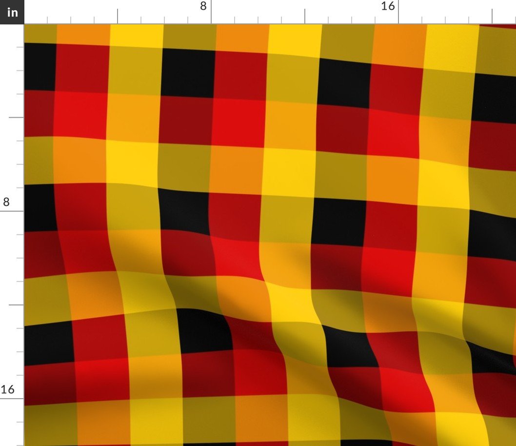 German Flag Colors Red, Gold and Black Large 2 Inch Gingham Check Fabric German Flag Colors Red, Gold and Black Large 2 Inch Gingham Check Fabric