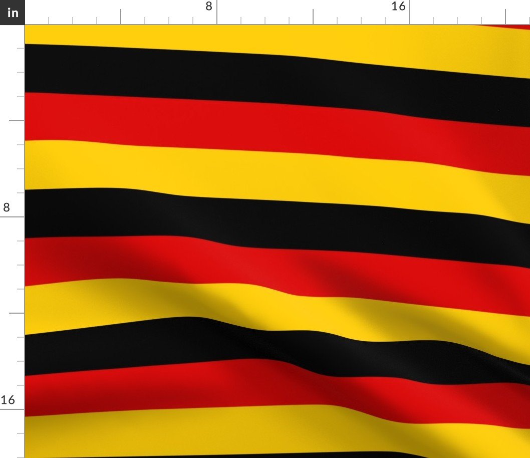German Flag Colors Red, Gold and Black Large 2 Inch Horizontal Stripes Fabric
