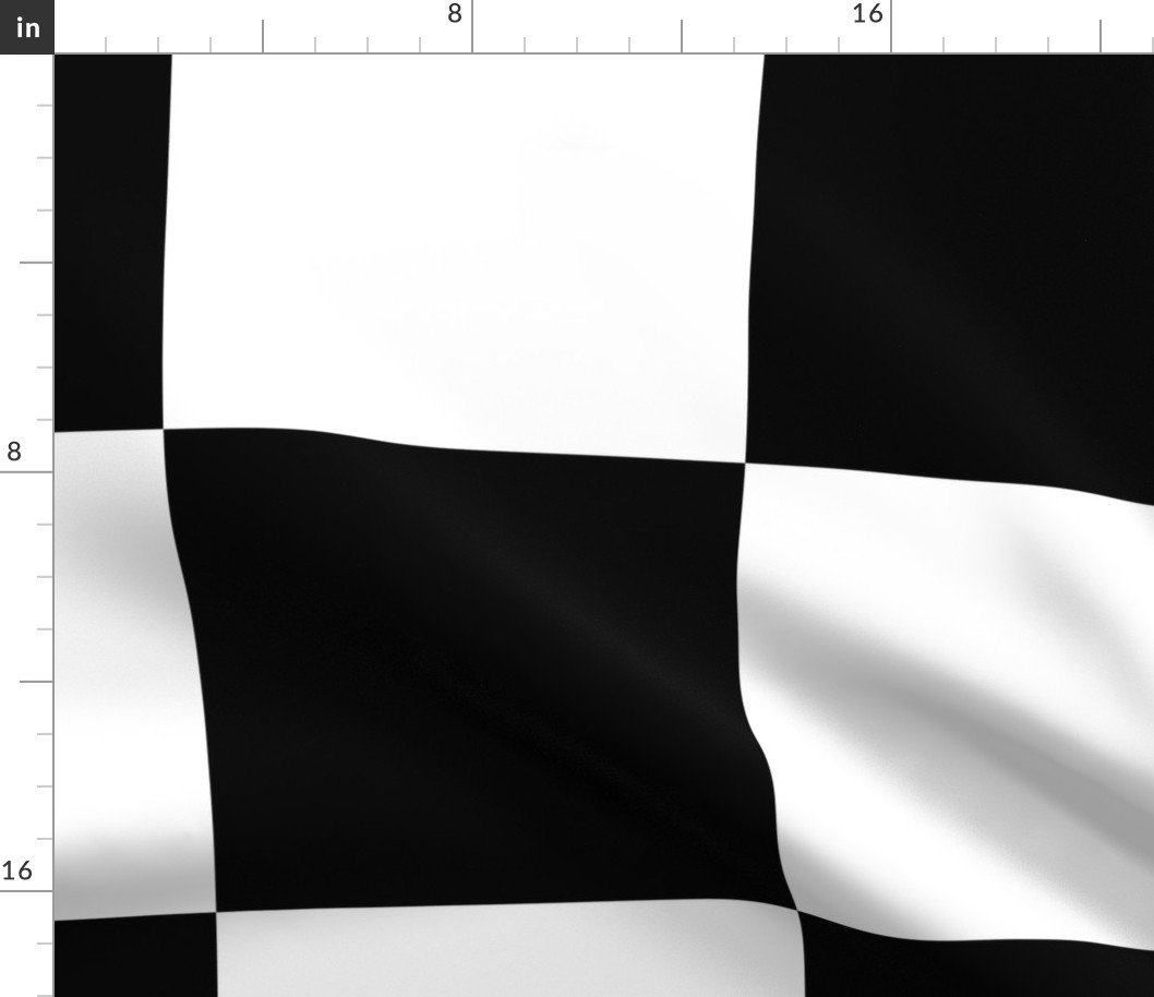 Gigantic Jumbo 10 inch Check - Black and White Checker Board Pattern Fabric
