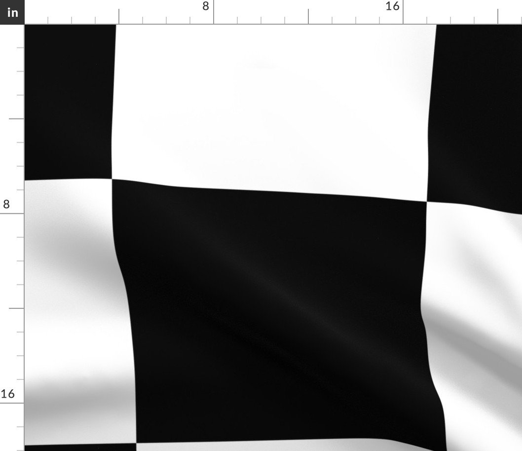 Gigantic Jumbo 12 inch Check - Black and White Checker Board Pattern Fabric