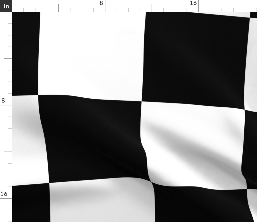 Gigantic Jumbo 8 inch Check - Black and White Checker Board Pattern Fabric