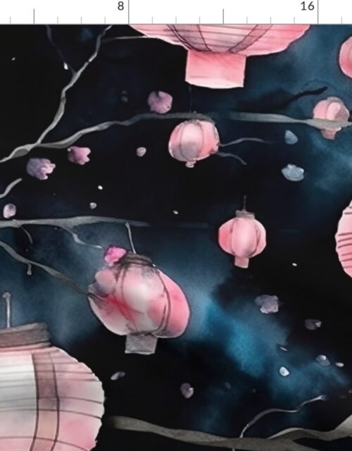 Glowing Chinese Paper Lanterns Watercolor Fabric