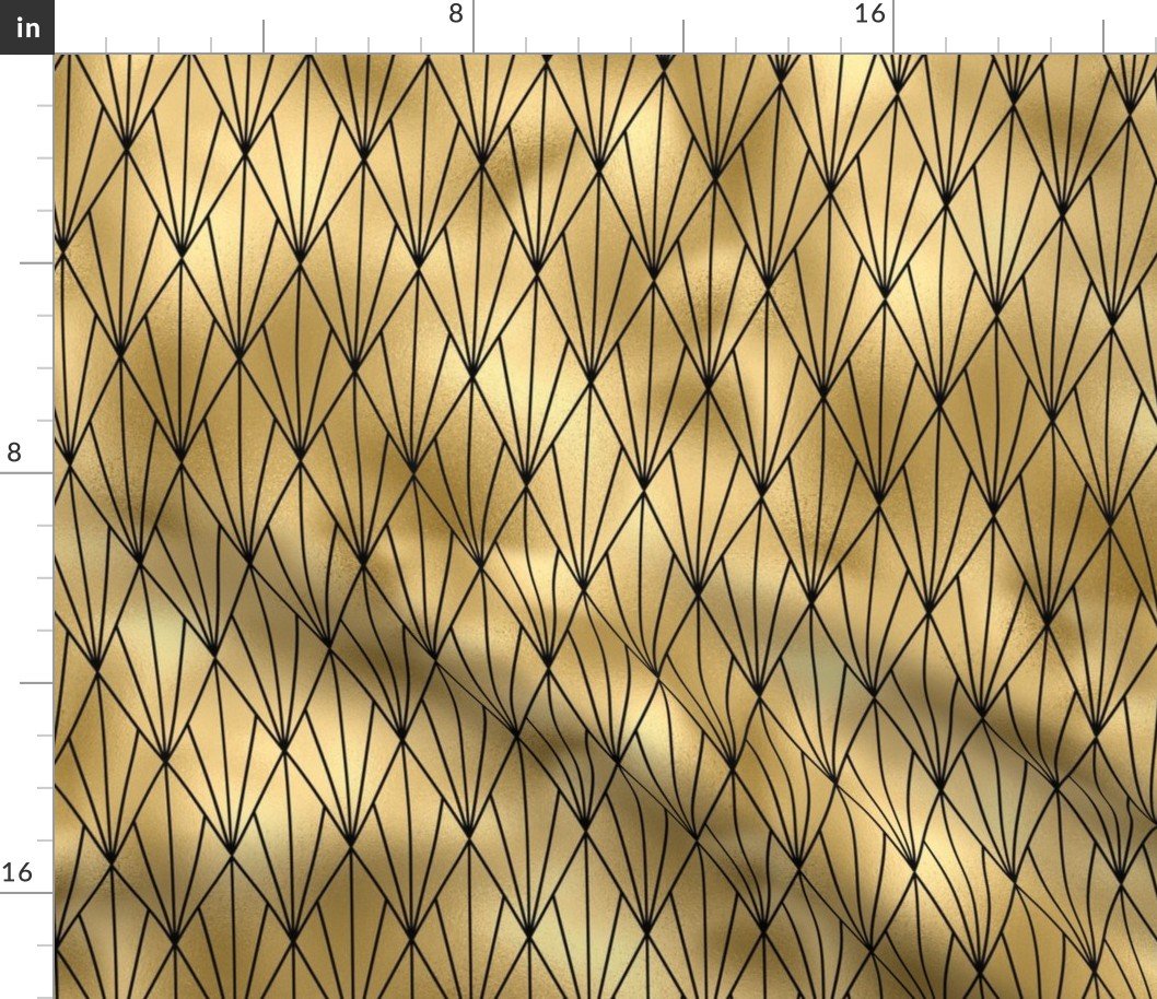 Gold Faux Foil Vintage Fan Art Deco Pattern Fabric
