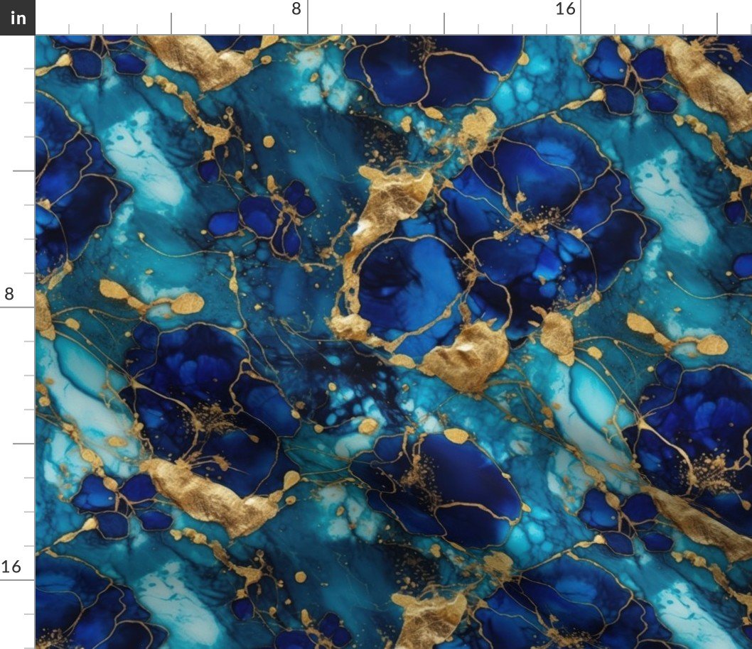 Gold and Blue Sapphire Alcohol Ink 2 Fabric Gold and Blue Sapphire Alcohol Ink 2 Fabric