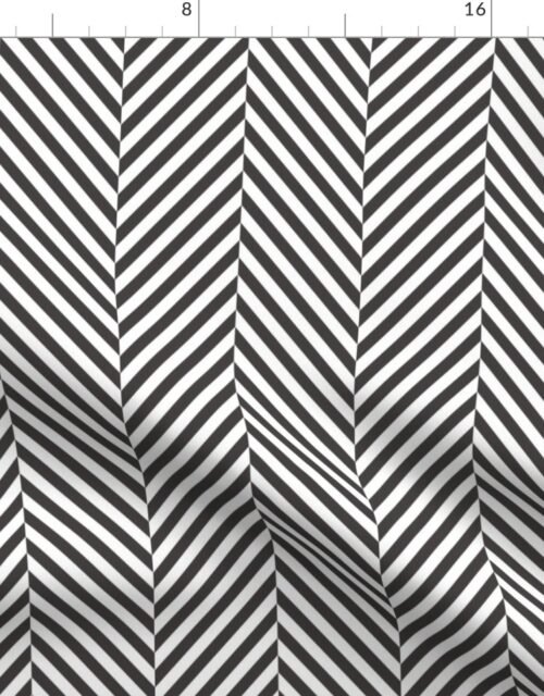 Graphite and White Geometric Herringbone Pattern Fabric