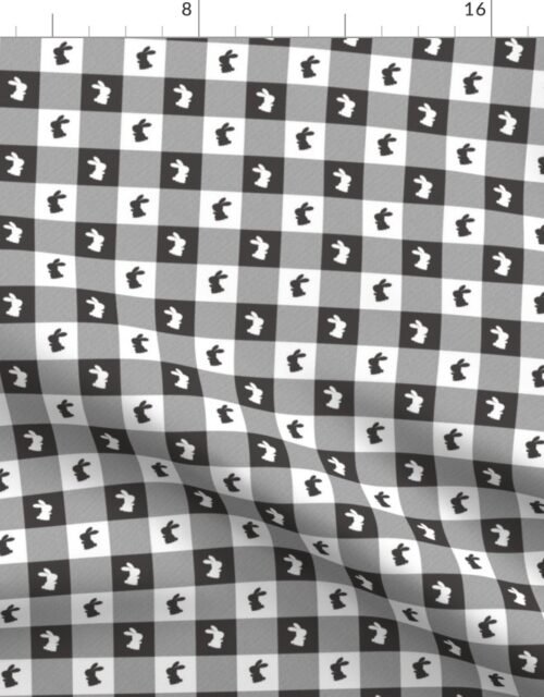 Graphite and White Gingham Check with Center Easter Bunny Medallions in Graphite and White Fabric