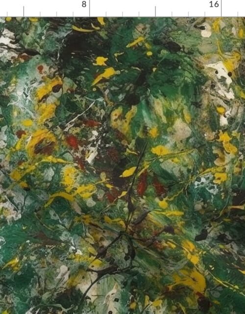 Green Drip Paint Splatter Technique Fabric