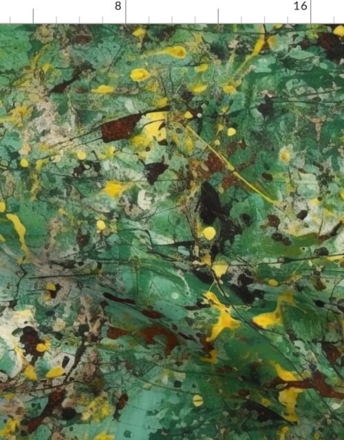 Green Drip Paint Splatter Technique Fabric